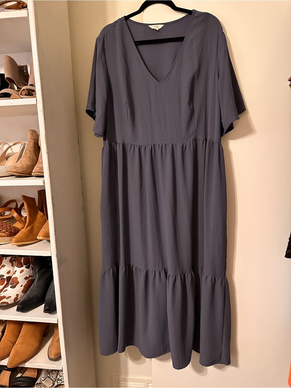 Terra & Sky Charcoal V-Neck Tiered Midi Dress
